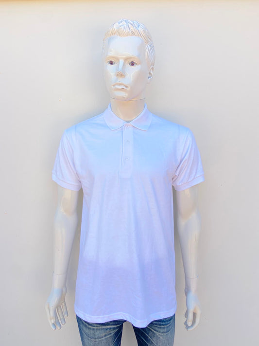 Polocher GILDAN original, blanco liso con varios botones en el cuello, 50% algodón