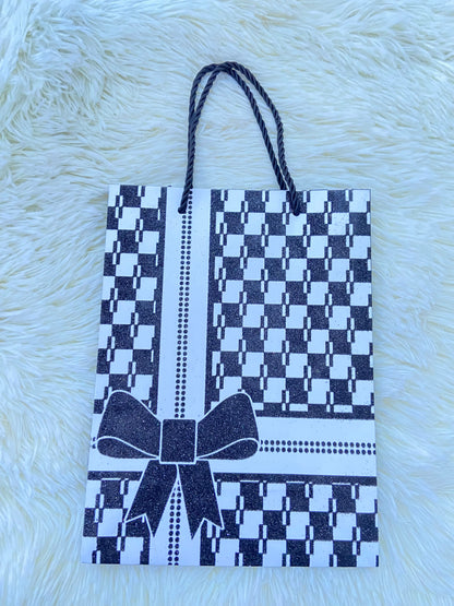 Shopping, negro con cuadros blanco y moño del mismo color, PEQUEÑO.