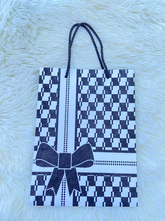 Shopping, negro con cuadros blanco y moño del mismo color, PEQUEÑO.