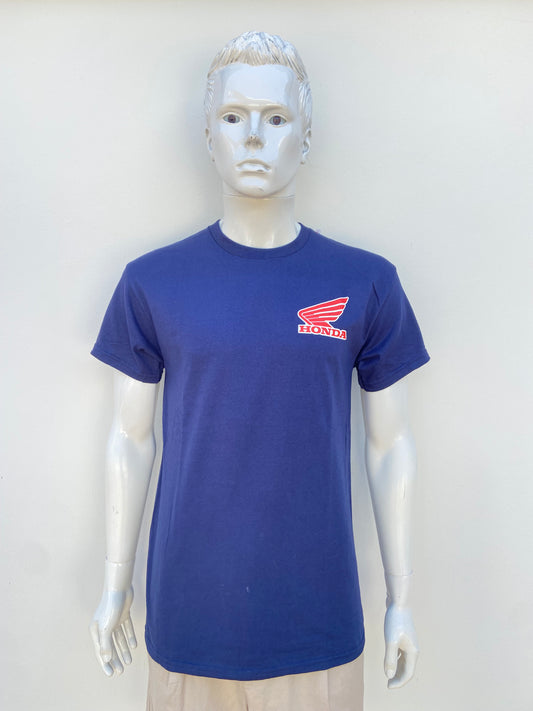 T-shirt HONDA original, azul marino con logotipo de la marca en rojo y estampado atrás.