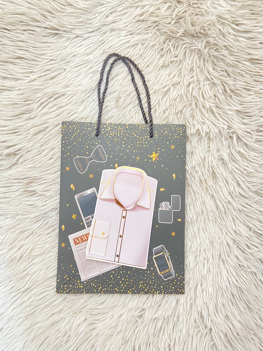 Shopping, negro con estampado de  camisa blanca, PEQUEÑO.