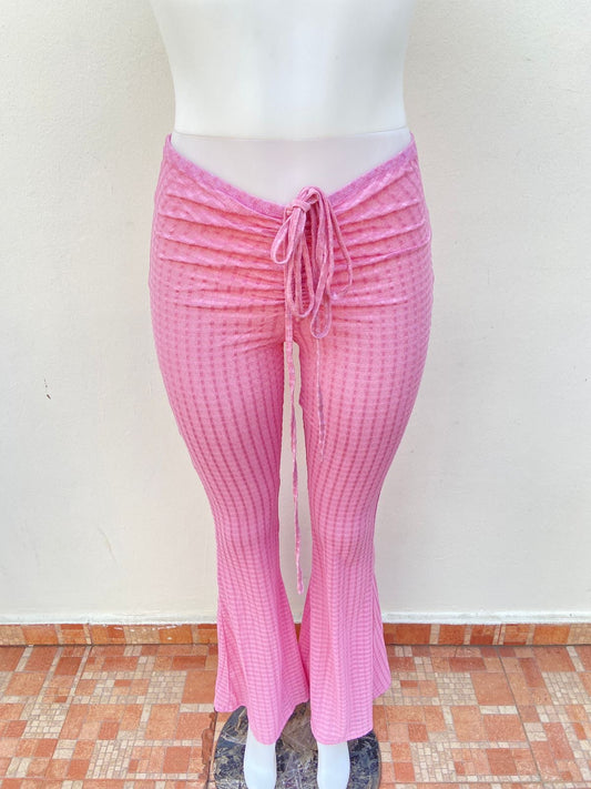 Pantalón Fashion Nova Original, color rosa ,con tiros ajustables y tela transparente