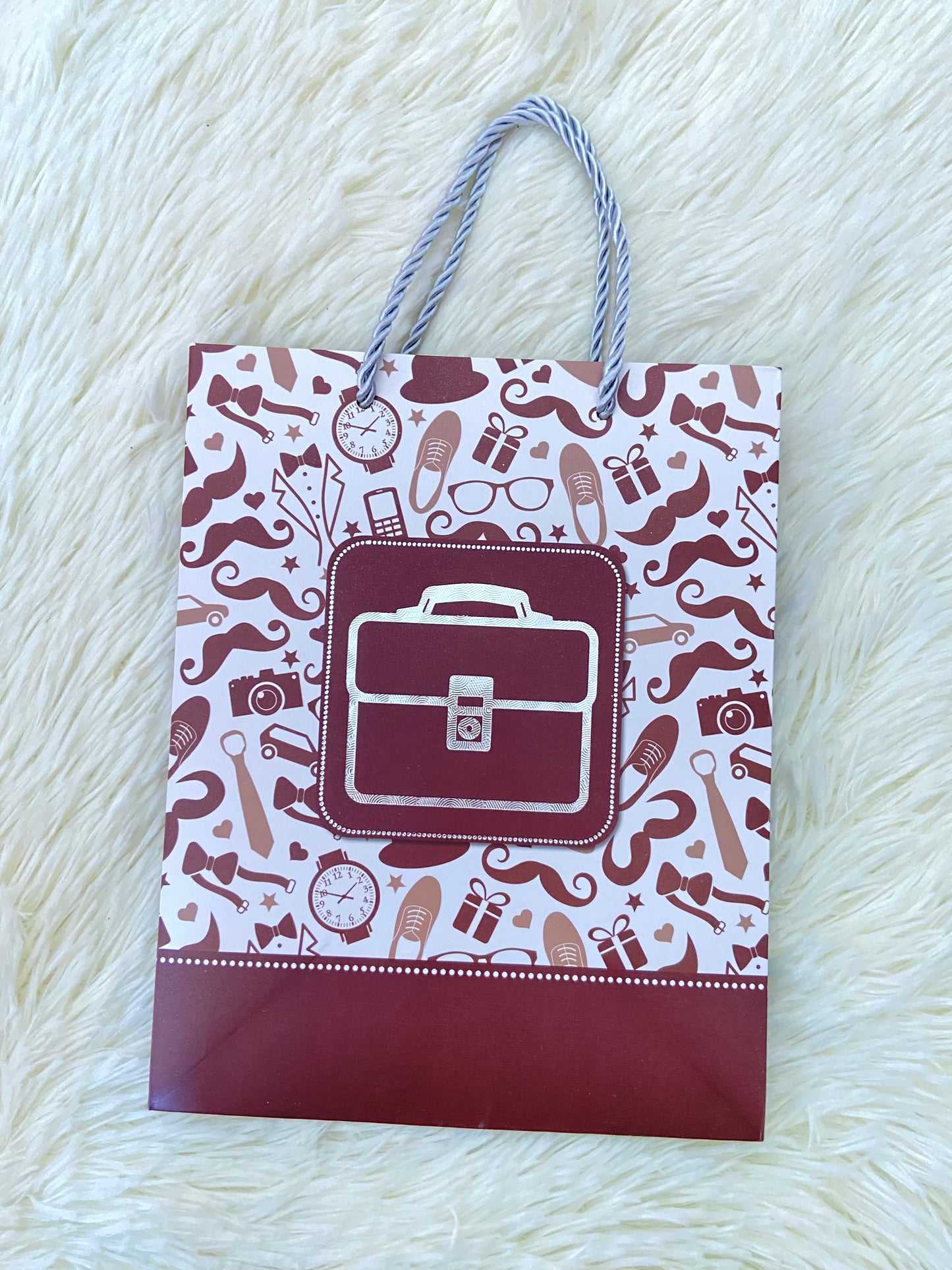 Shopping, blanco con marron y estampado de maletín, PEQUEÑO.