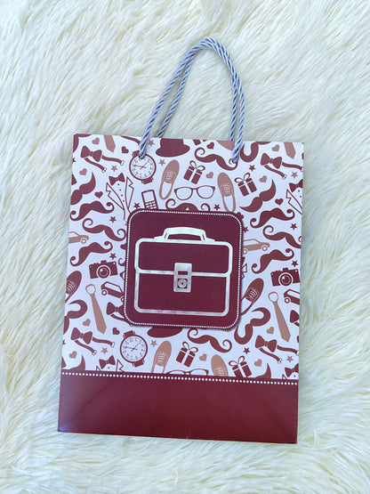 Shopping, blanco con marron y estampado de maletín, PEQUEÑO.
