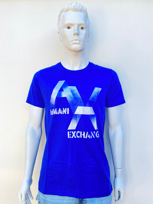 T-shirt Armani Exchange original, azul con logotipo de la marca AX en blanco.