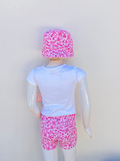Conjunto CONTACT original, blanco con rosado y estampado de oso más gorro, 3 piezas.