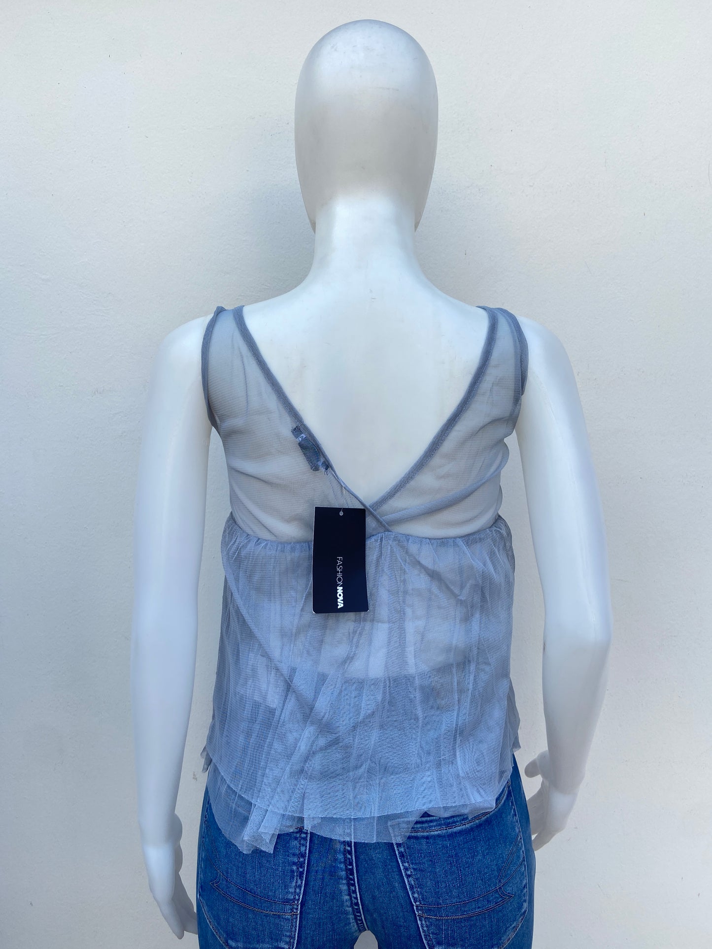 Blusa azul opaco/ gris, con lentejuelas.