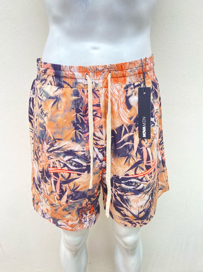 Bañador Baggy, marrón con estampado de leopardo y lazos ajustables.