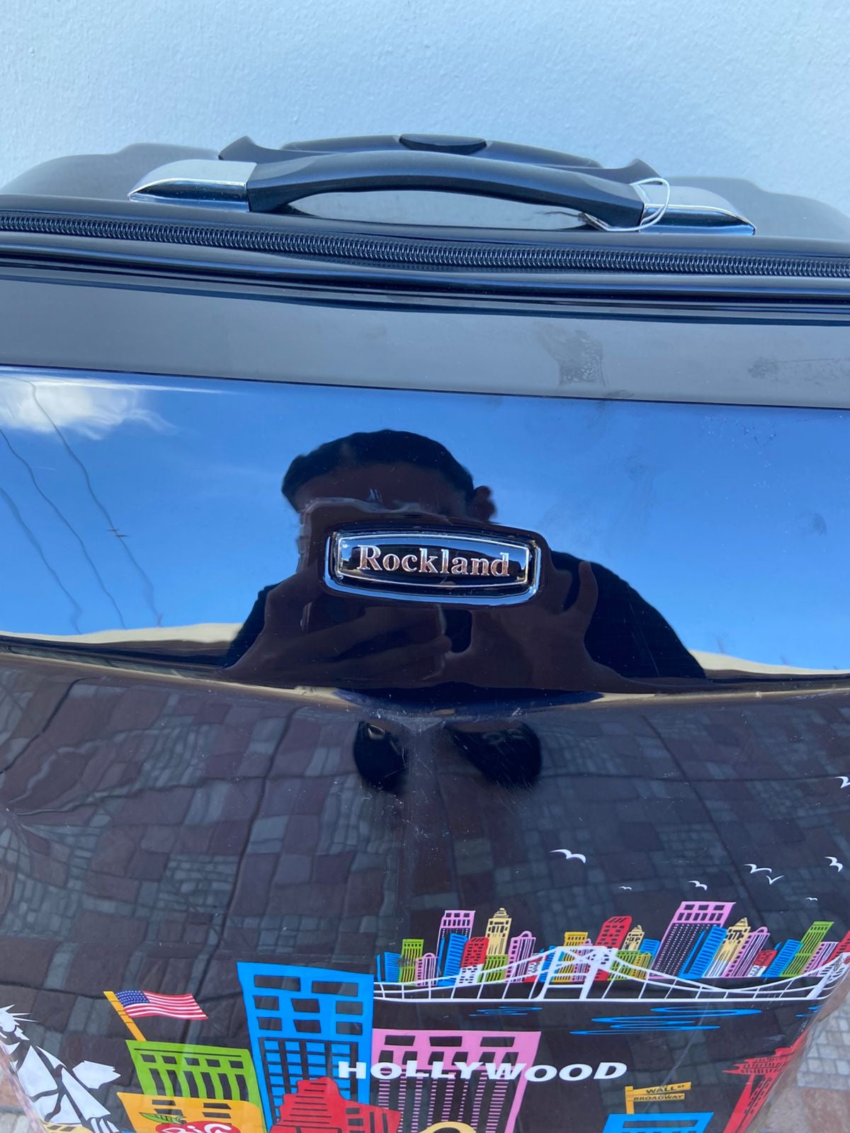 Maleta ROCKLAND original negra con estampado de la ciudad de HOLLYWOOD, GRANDE.