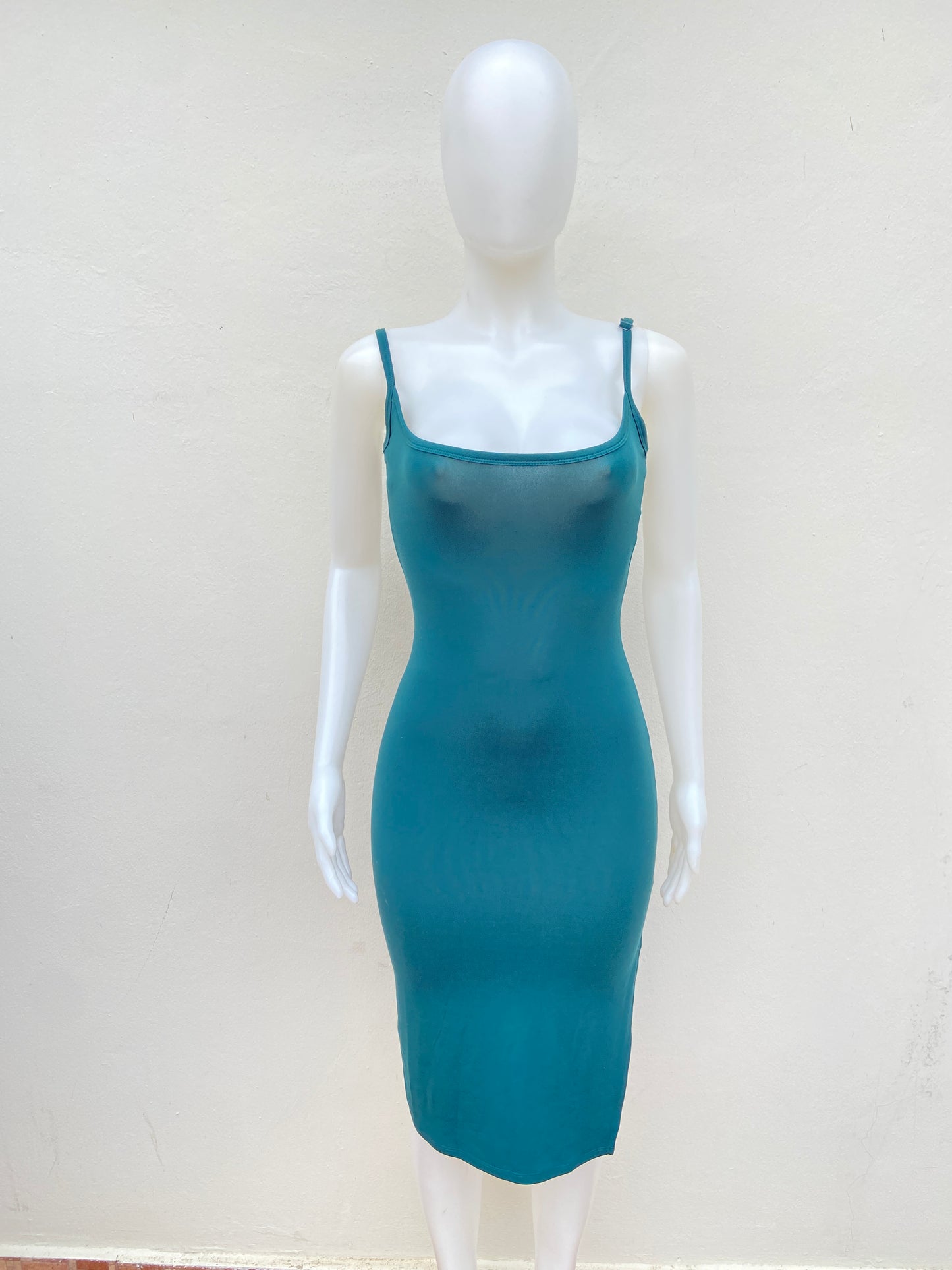 Vestido, verde oscuro ( jade), liso.