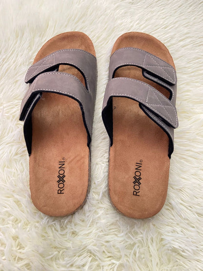 Sandalias ROXONI original, marrón con gris, ajustables, en piel pana. Comodos para caminar