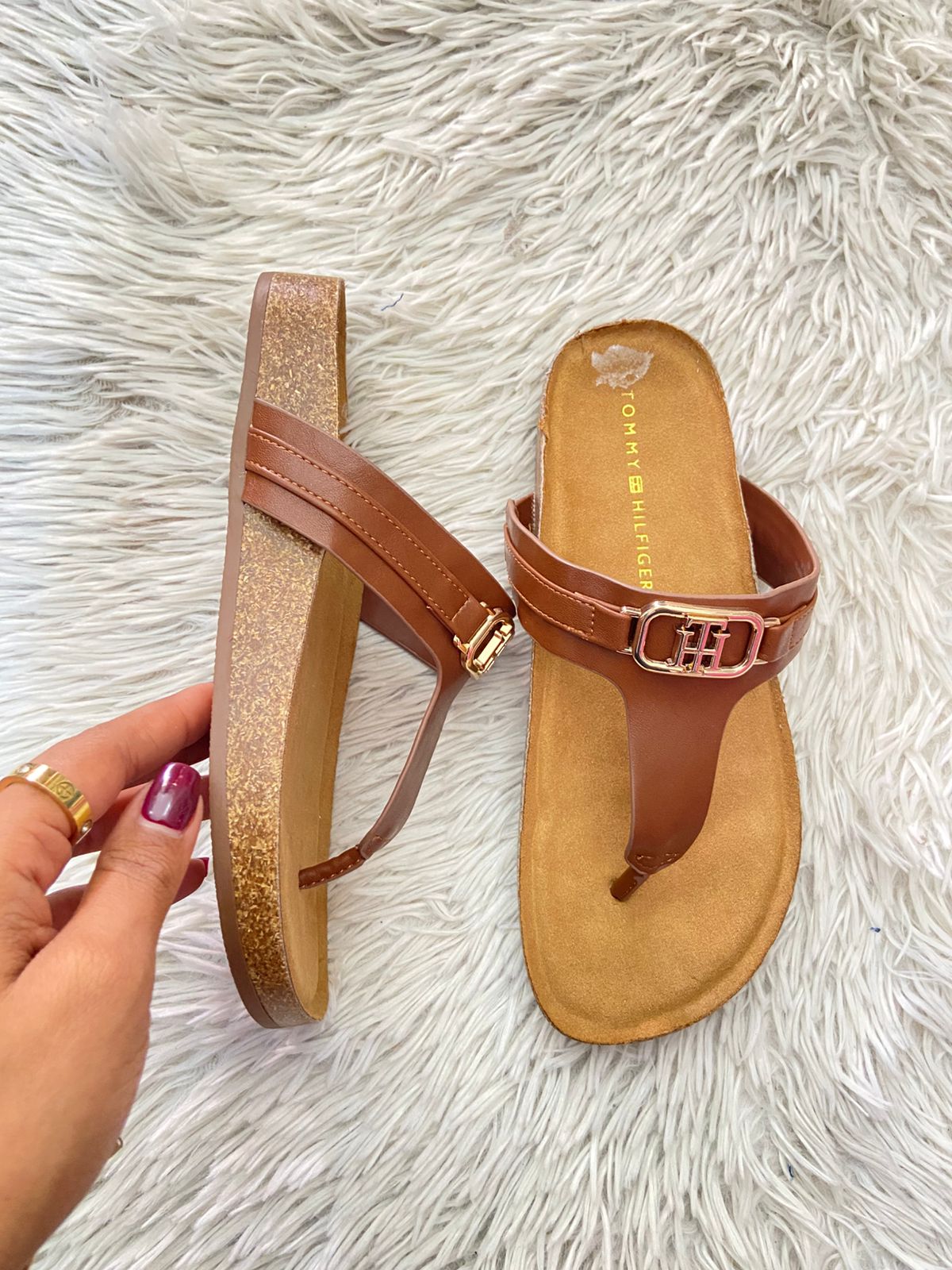 Sandalias TOMMY HILFIGER Original, marrón con placa TH.