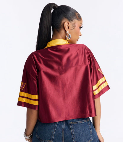 Top NFL original, rojo vino con el número 32 en color amarillo.