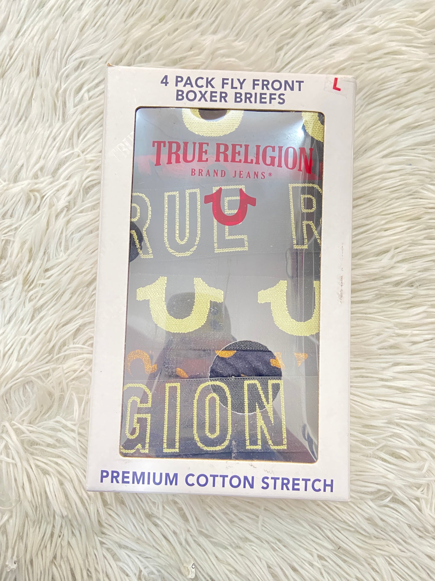 Set de Boxer True Religion original, pack de 3, uno negro, rojo y uno con estampado dorado.