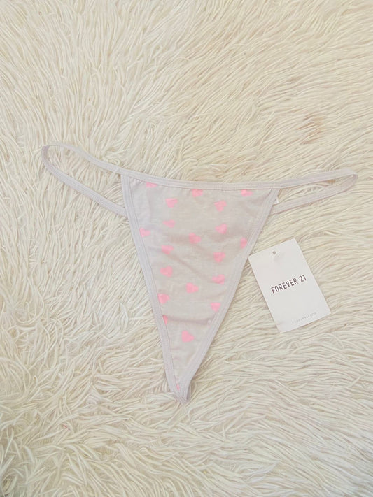 Panti Forever 21 original gris con estampado de corazones rosados, tanga.