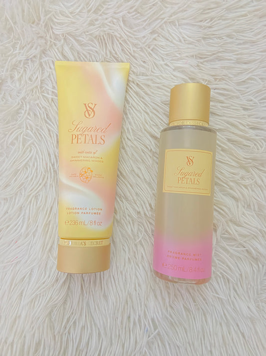 Set Victoria’s Secret original de crema y colonia amarillo con rosado, LUGARED PETALS.