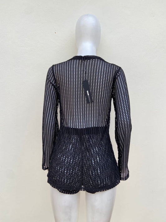 Conjunto / Cover up, negro con hoyitos y lazos ajustables.