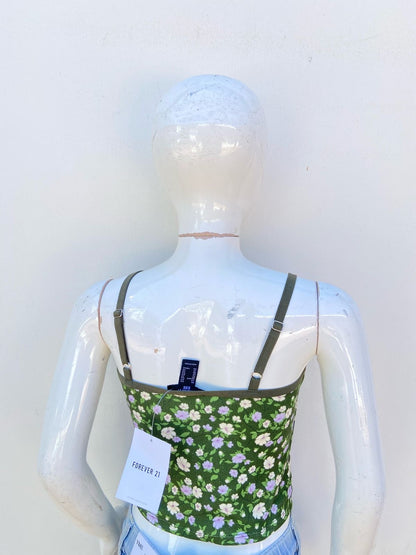 Top/ franela Forever 21 original verde con estampado de flores.