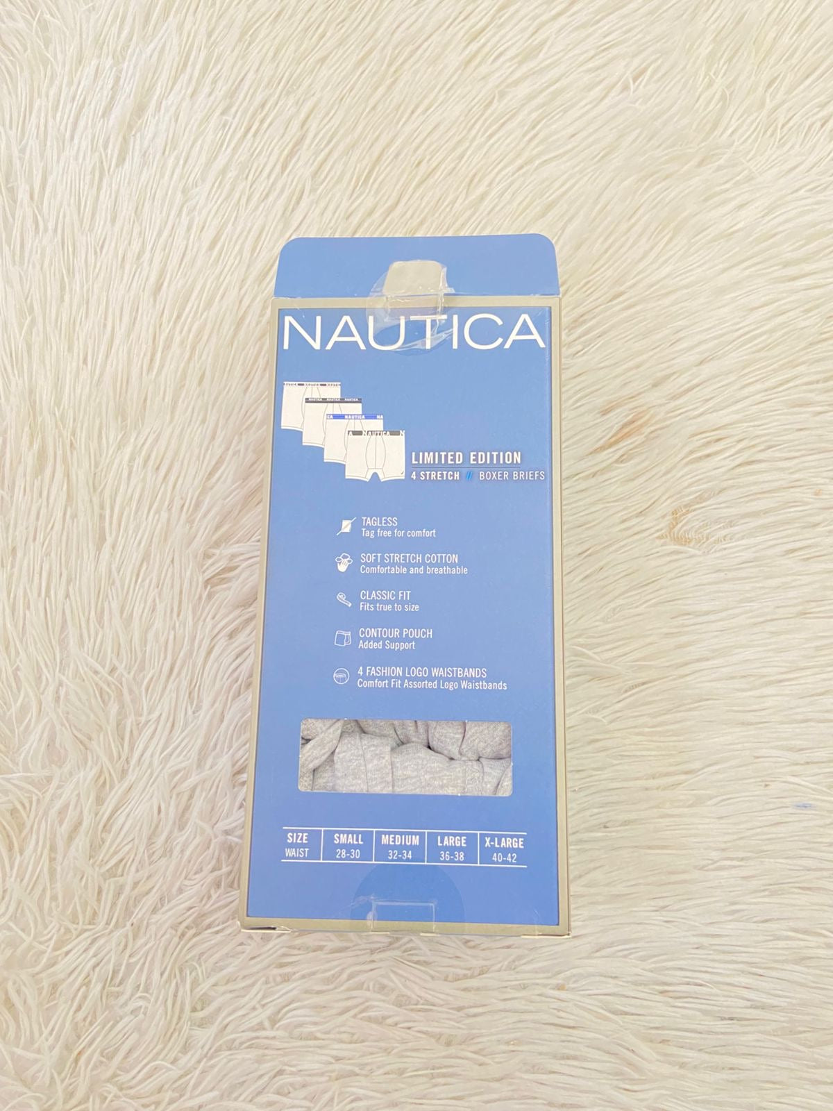 Boxer NAUTICA original, set de 4, gris con diferentes platinas  en colores azul claro, azul marino.