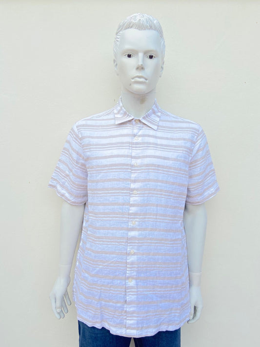 Camisa  TASSO ELBA original, blanco con rayas en color crema, 74% lino, 25 % algodón.