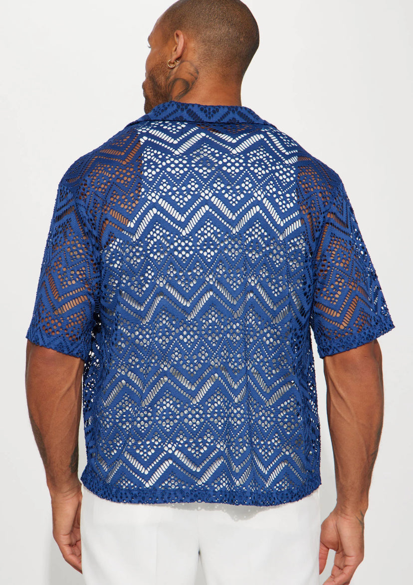 Camisa Fashion Nova original azul marino en estilo de malla.