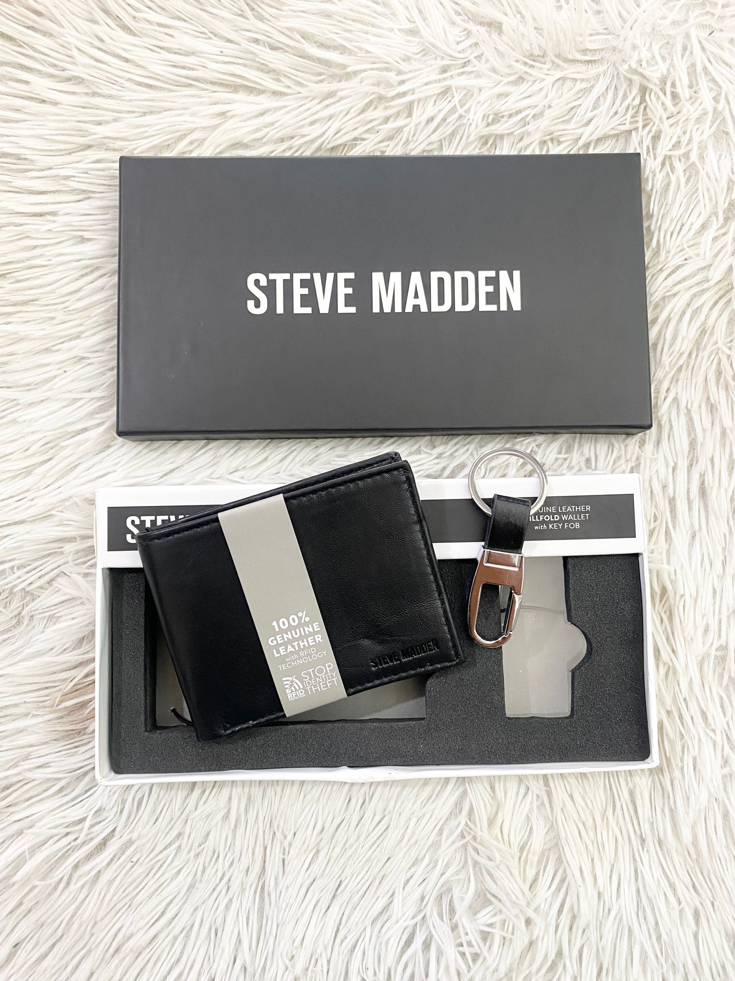 Billetera set con llavero STEVE MADDEN original, negra