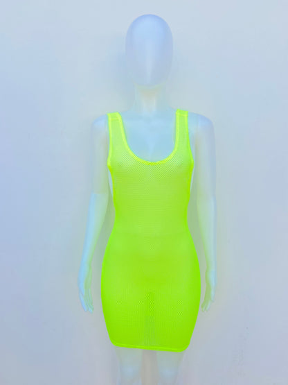 Vestido/Cover Up BOZZOLO original verde neon, en malla.
