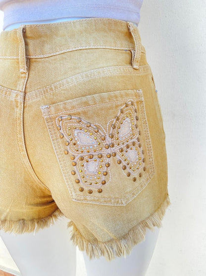 Short marron opaco (Tan) diseño de mariposa en los bolsitllos traseros