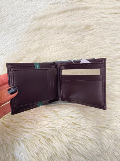 Billetera PERRY ELLIS original, Marron oscuro con varios compartimentos, PREMIUM LEATHER.