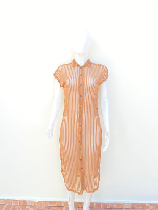 Vestido/ Cover up, marrón ( mocha), transparente con botones.