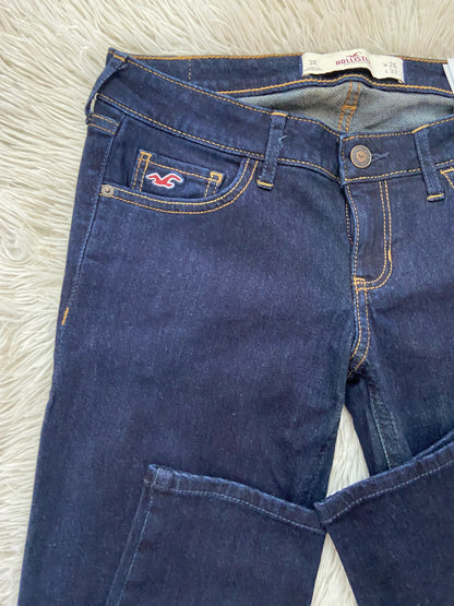 Pantalón Jean Hollister original azul oscuro liso, SÚPER SKINNY, Low rise.