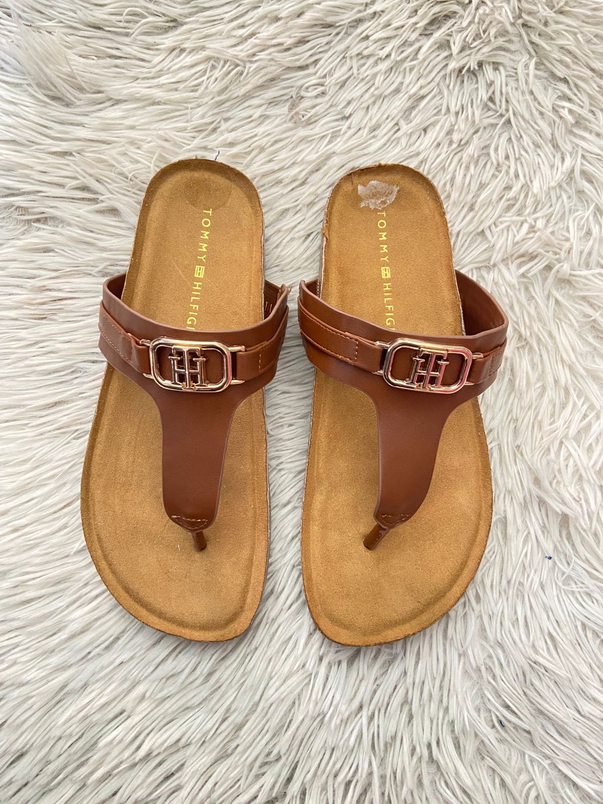 Sandalias TOMMY HILFIGER Original, marrón con placa TH.