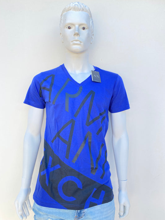 T-shirt Armani Exchange original, azul con logotipo de la marca en negro.