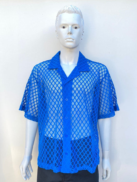 Camisa Fashion Nova original azul, en estilo de malla.