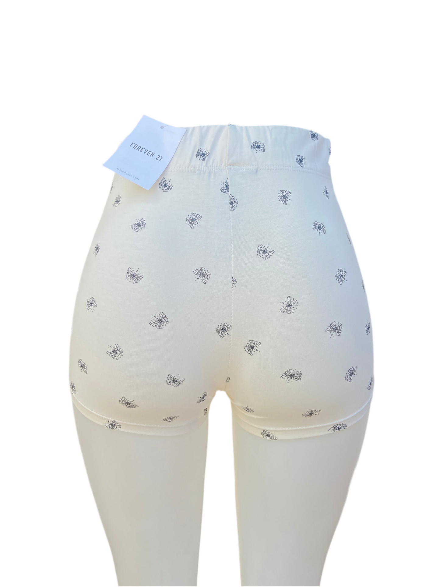 Legging/licra Forever 21 original blanco hueso, con estampado de mariposas negras, cortica.