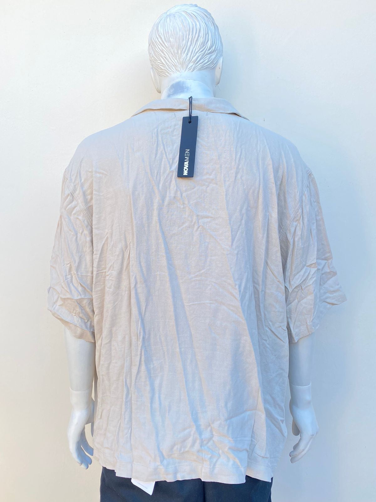 Camisa Fashion Nova original crema stone lisa, en lino %15.
