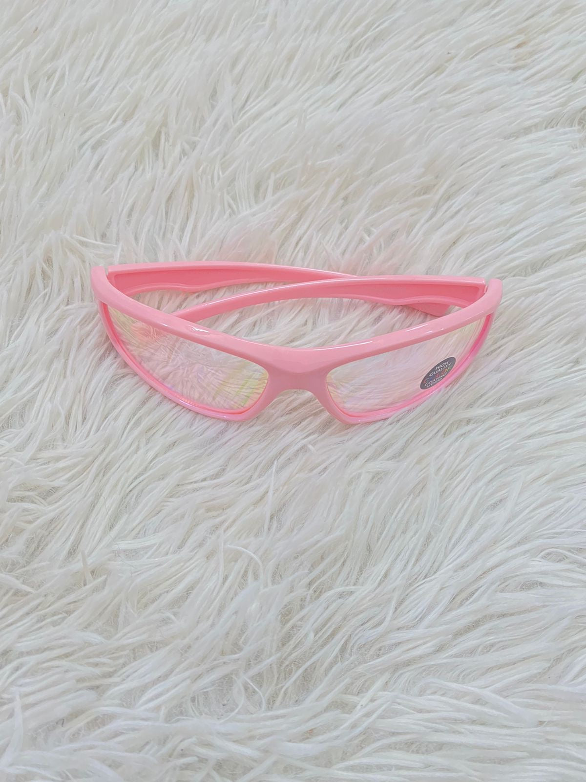 Lentes Fashion Nova original rosado claro con micas plateadas.