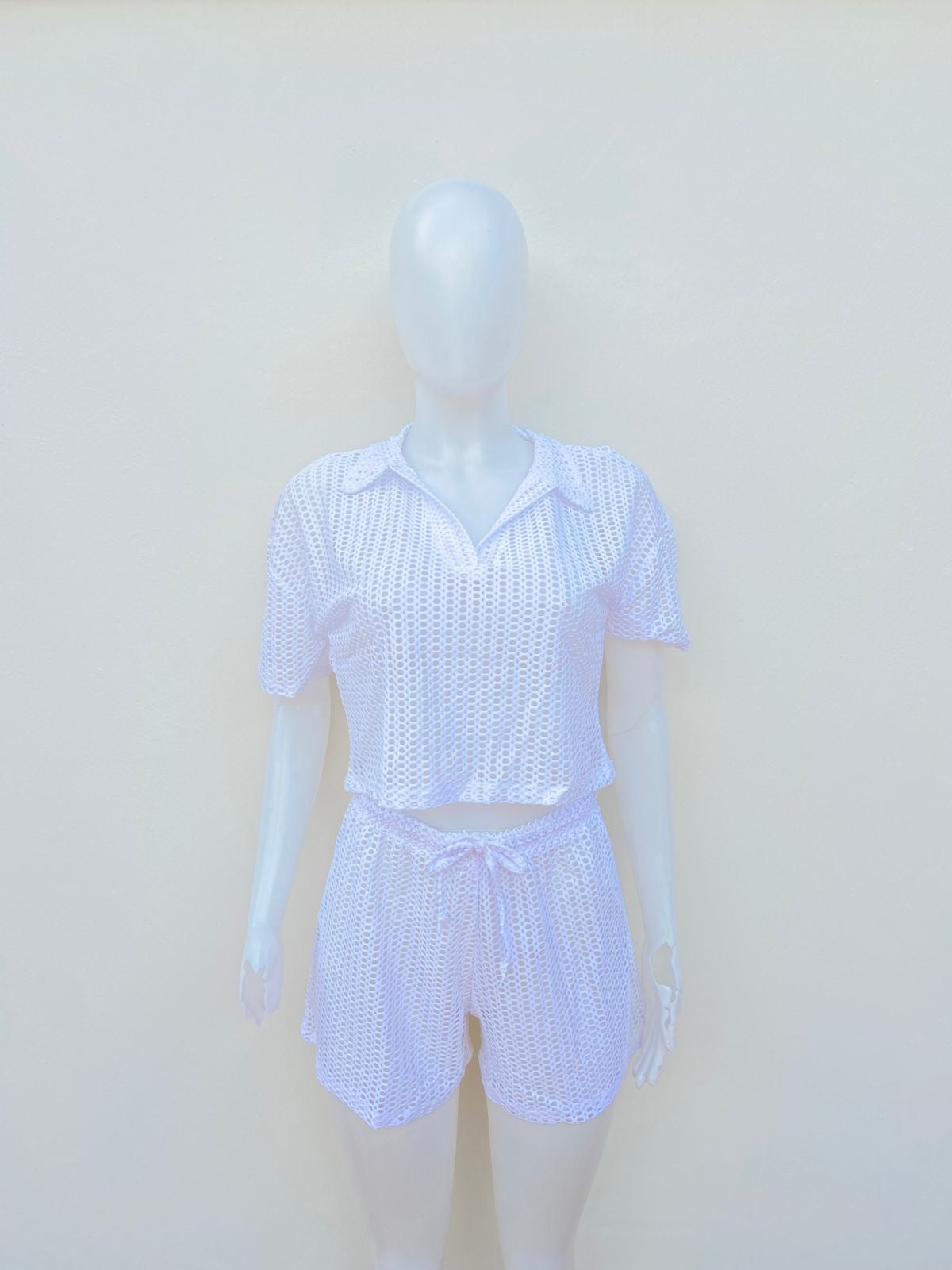 Conjunto/ Cover up, blanco, estilo crochet.