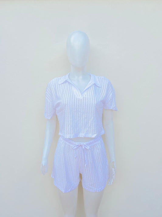 Conjunto/ Cover up, blanco, estilo crochet.