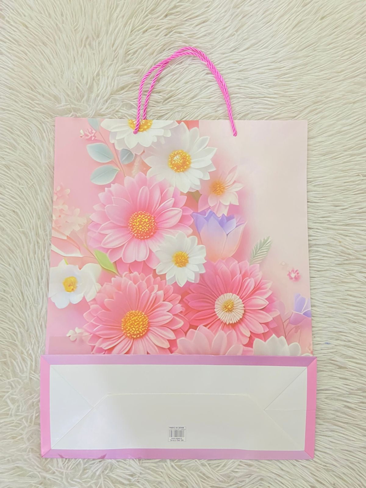 Shopping rosado con estampado de flores rosadas blancas y moradas PEQUEÑO