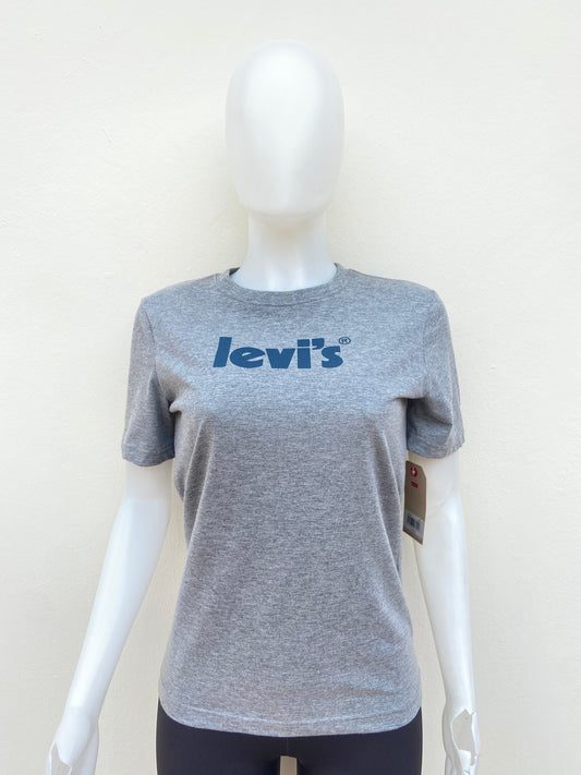 T-shirt Levis original gris oscuro con letras de la marca enfrente en azul marino.