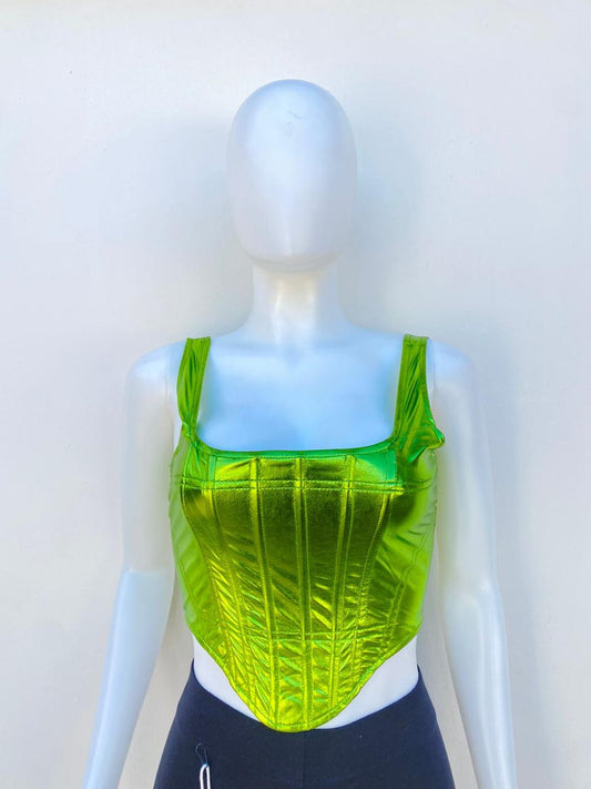 Top Fashion Nova original verde metálico, estilo corset.