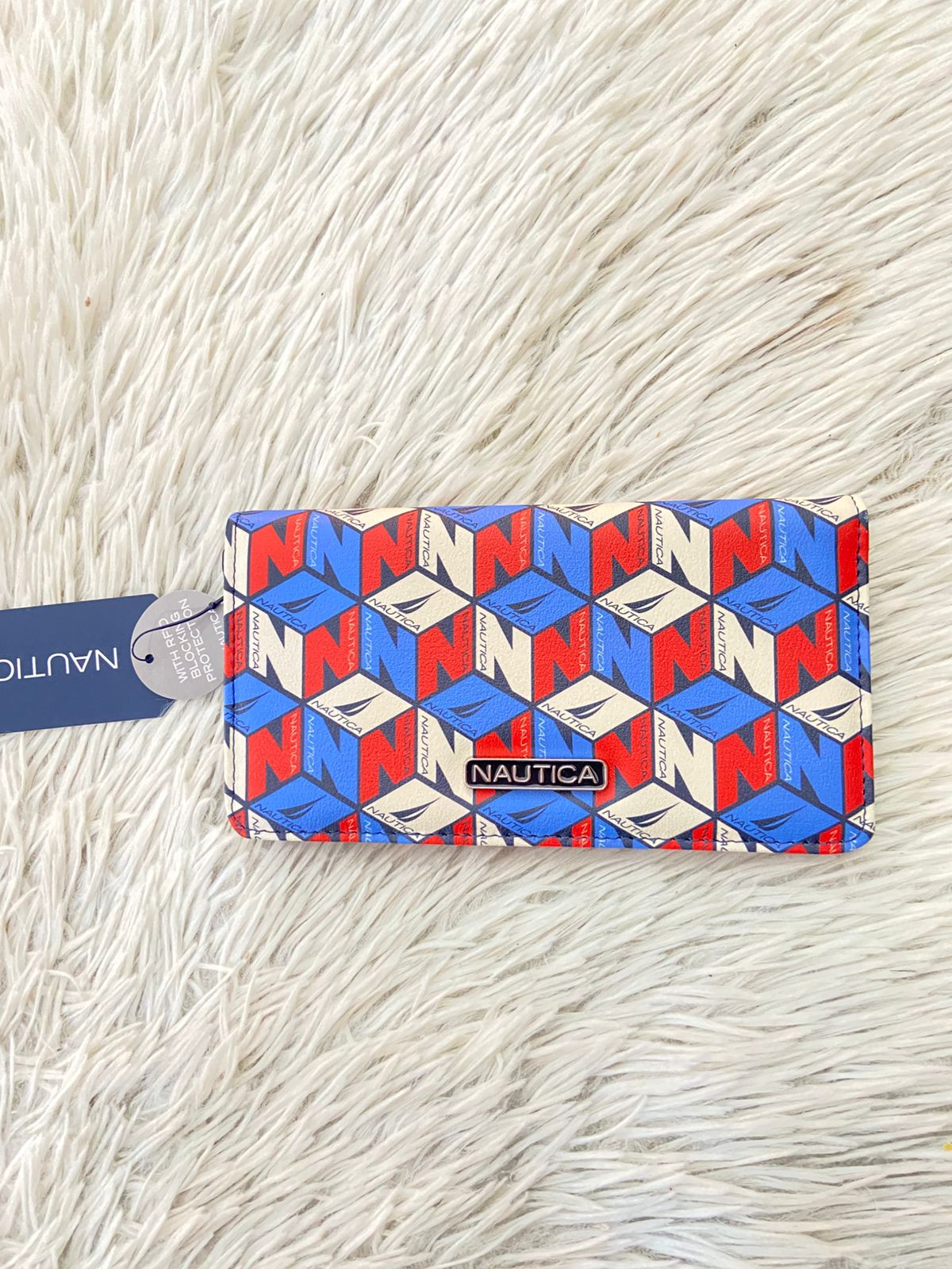 Monedero NAUTICA Original con estampado de bloques y la letra N en color azul, Rojo y blanco