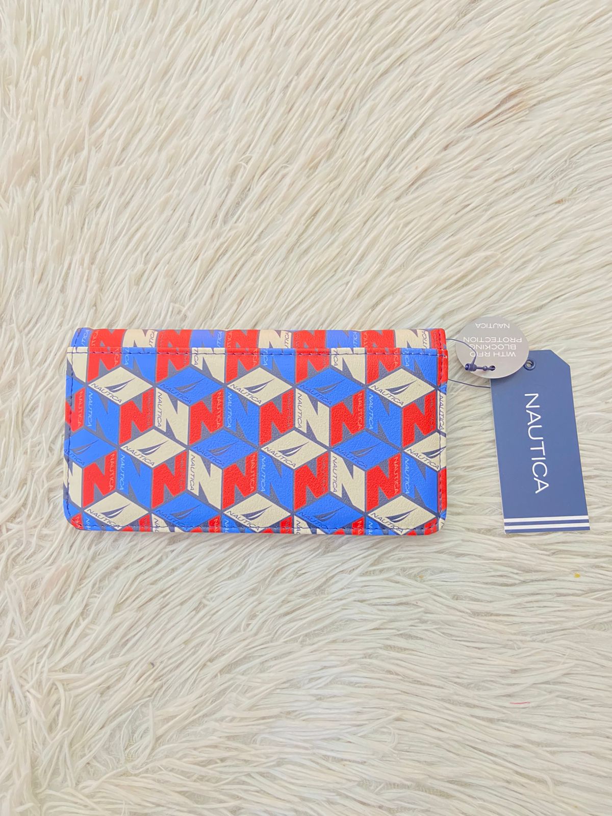 Monedero NAUTICA Original con estampado de bloques y la letra N en color azul, Rojo y blanco