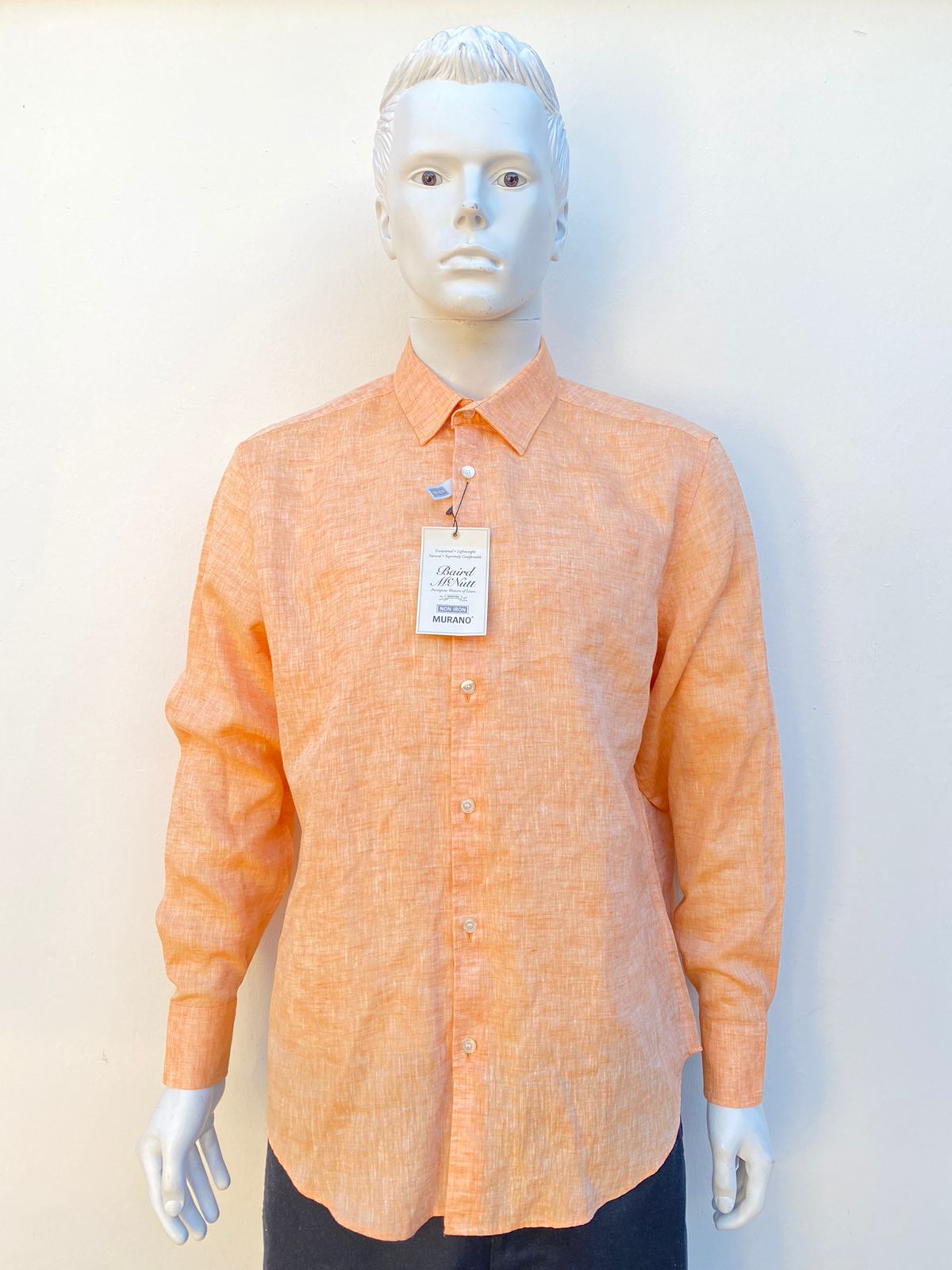 Camisa BAIRD MC NUTT original naranja lisa, en lino.