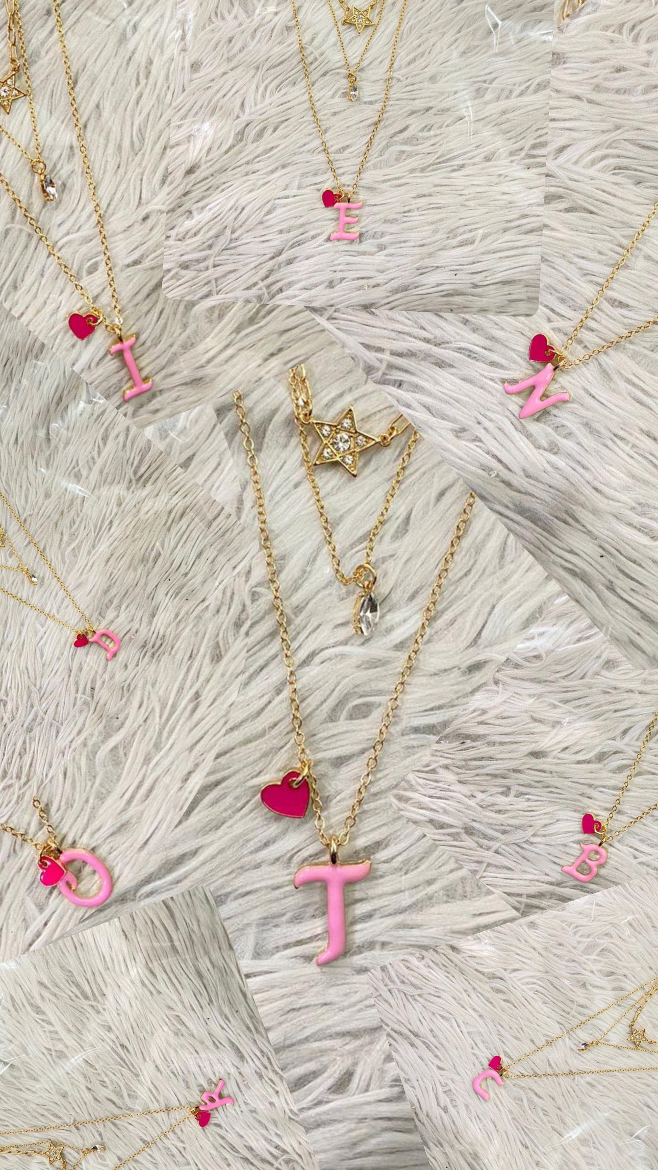 Cadena Forever 21 original, de 3 piezas, con la inicial de tu nombre en rosado, con estrella y corazón. Letras de I O C N T E D B y K disponibles