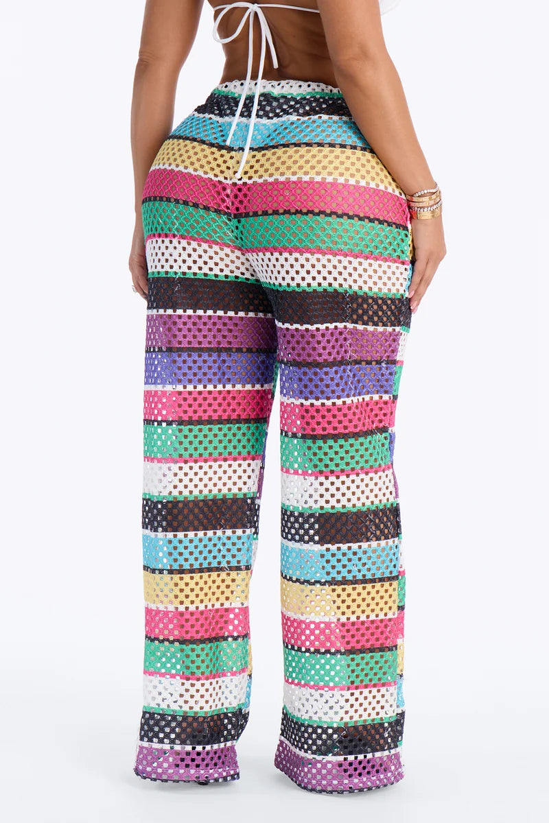 Pantalon/ Cover Up, de rayas en muchos colores y abiertos.