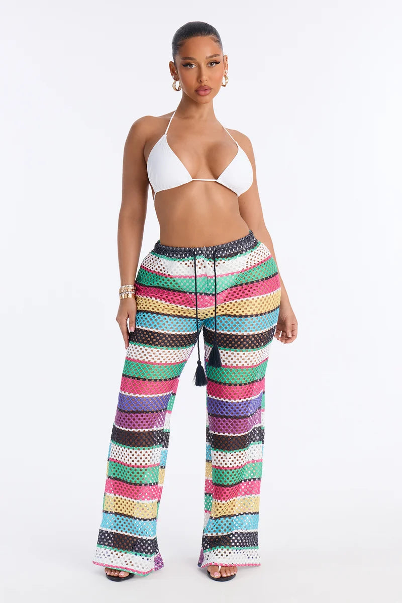 Pantalon/ Cover Up, de rayas en muchos colores y abiertos.
