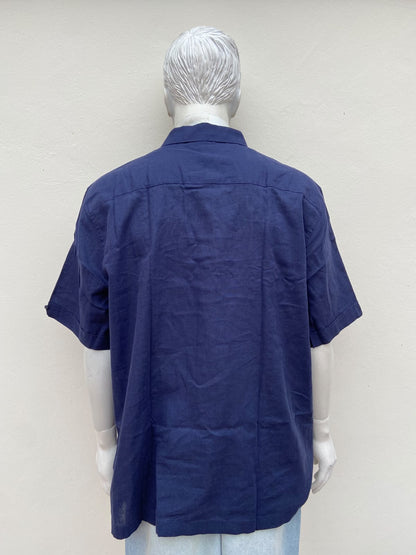 Camisa HAVANERA CO original, azul marino con líneas en un tono más claro, 55 % lino-45 % algodón.