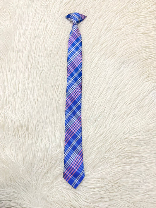 Corbata TOMMY HILFIGER original, azul marino con diseños en líneas, rosados y blancos.